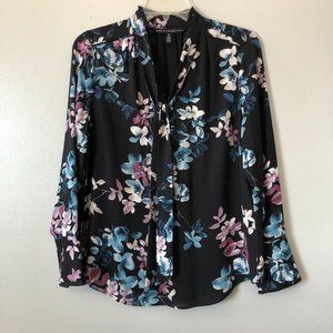 WHBM Floral Blouse 6P Multicolor V Neck with tie